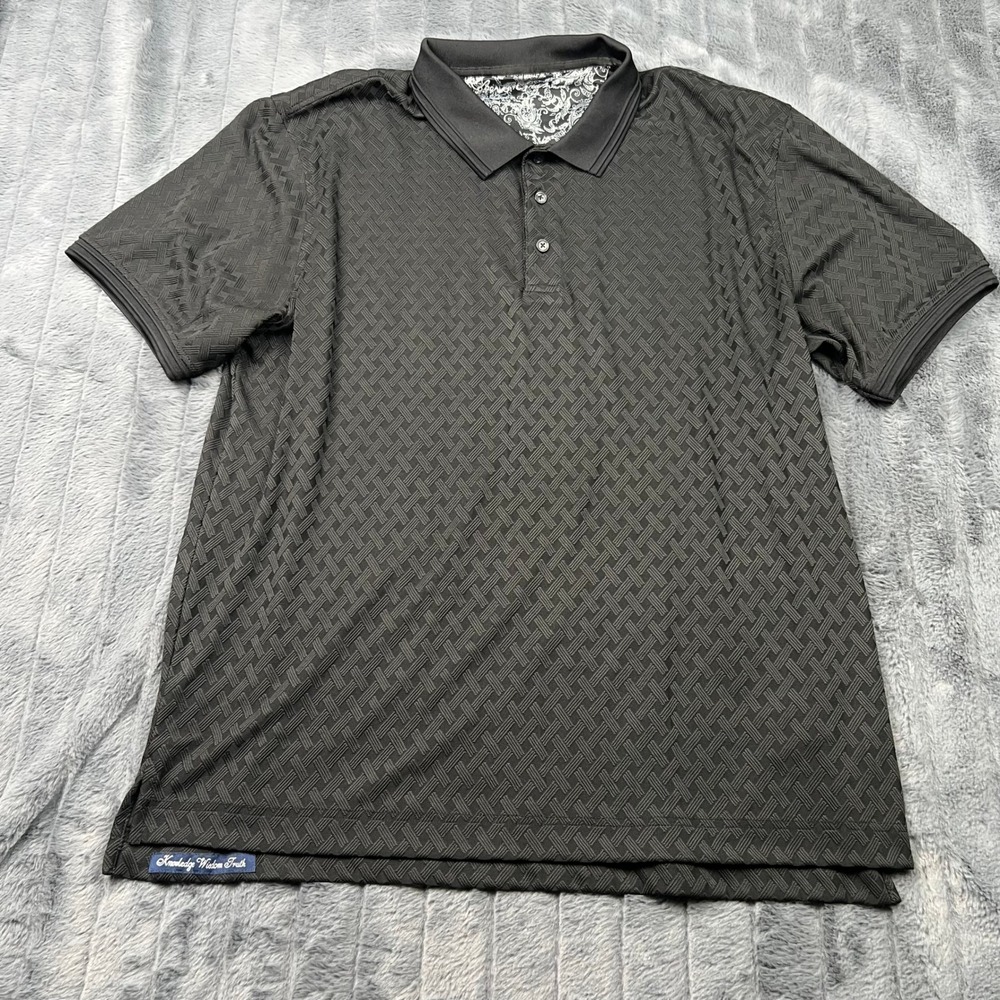 Robert Graham Mens XL Black Basketweave Textured Paisley Trim Polo Shirt 13274